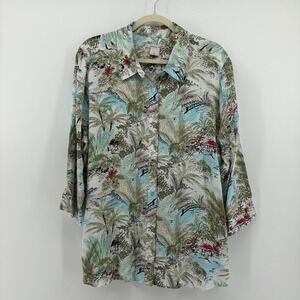 Allison Daley Tropical Palm Tree Resort Button Up Shirt Women's Size L New